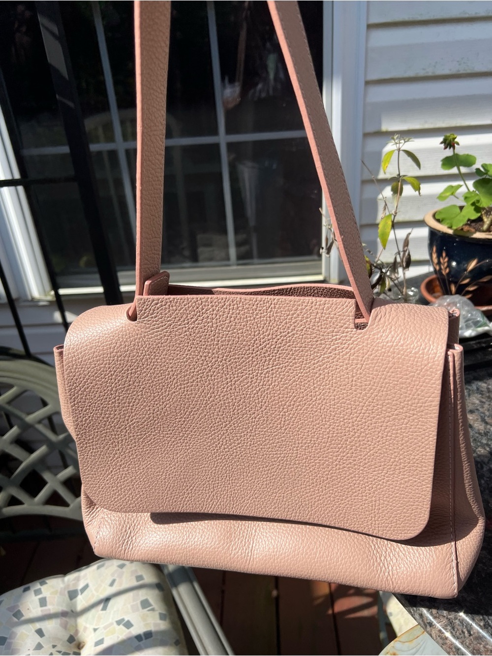 Pebble-Grain Blush Pink Shoulder Bag